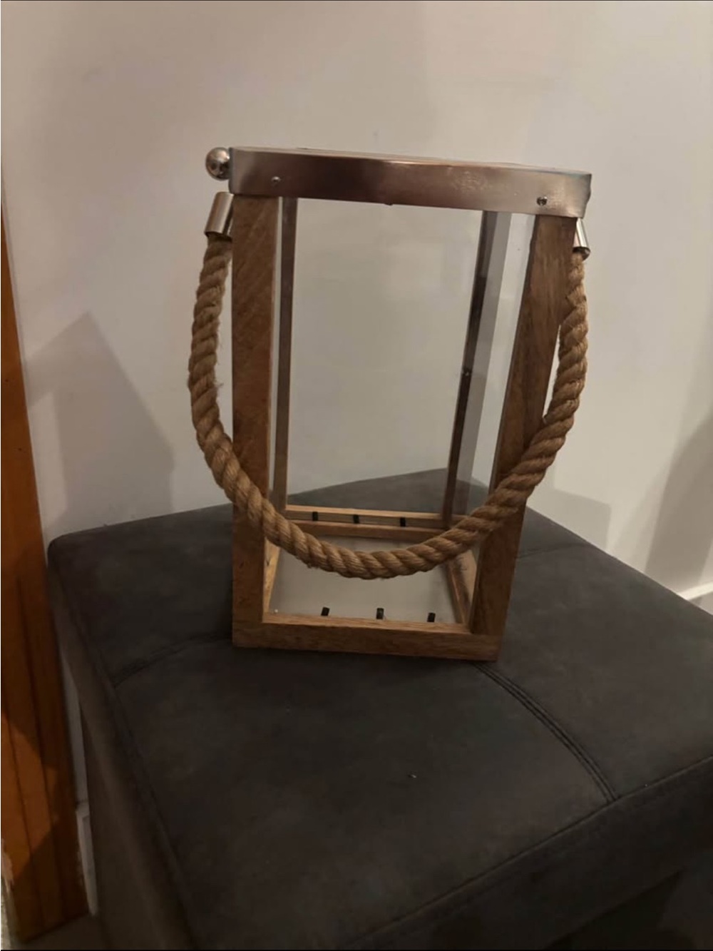 Rustic Wood & Metal Decorative Lantern - 11"